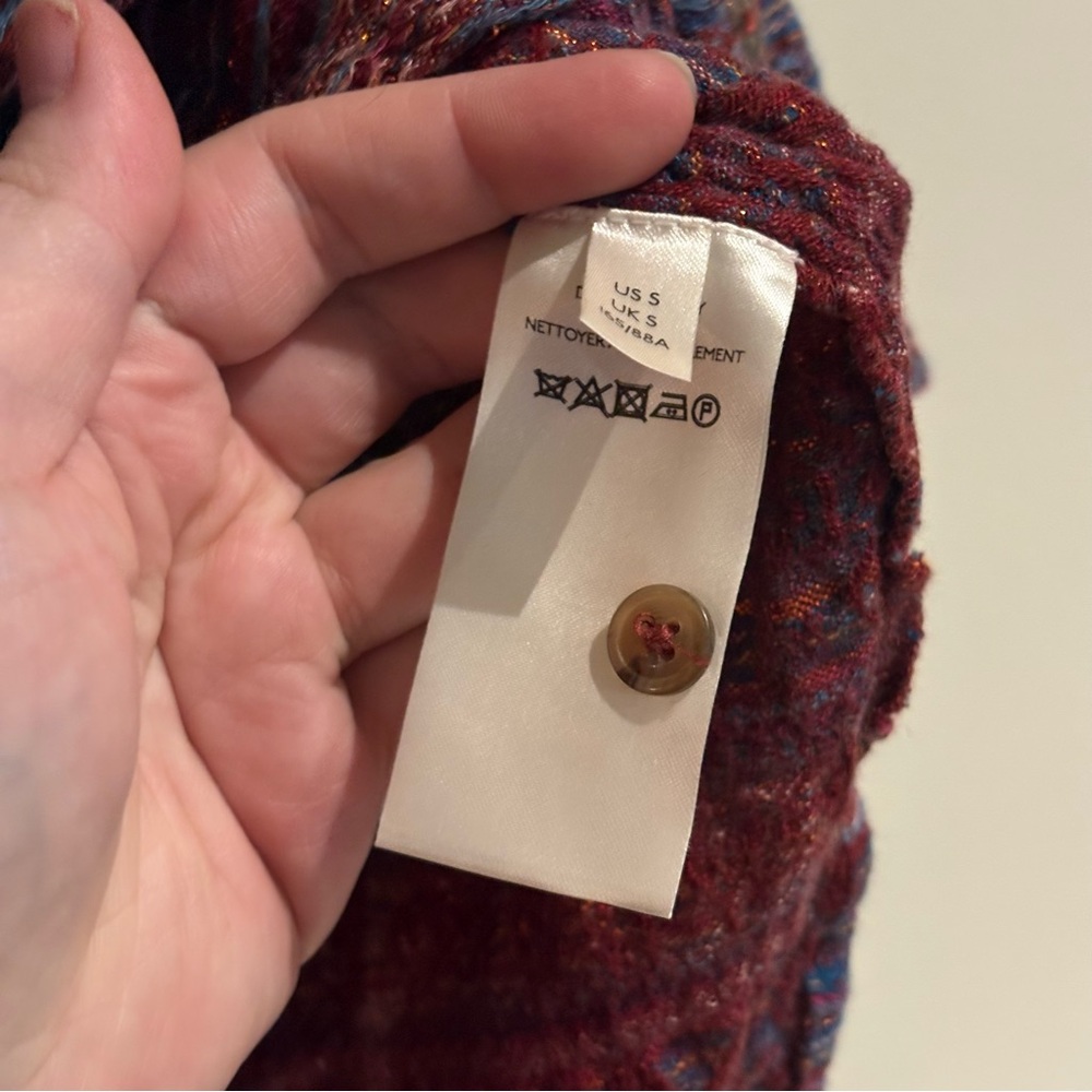 Pilcro Anthropologie Seamed Tunic Buttondown in Metallic Plum Small Wool Blend - Picture 10 of 10